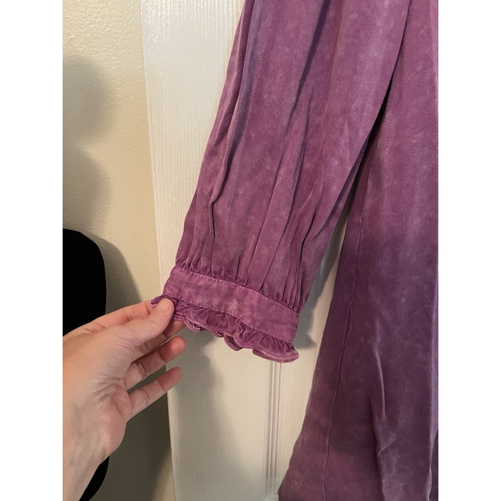 New Jodifl purple peasant tunic blouse women's sz Small ruffle shoulder cottage - Picture 3 of 11
